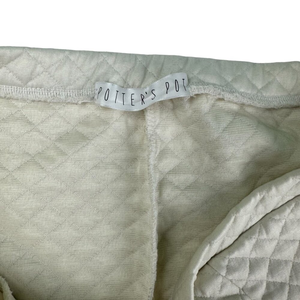 Potters Pot Mini Skirt Size M White Silver Zippers Quilted Elastic Waist Bodycon - Picture 4 of 8